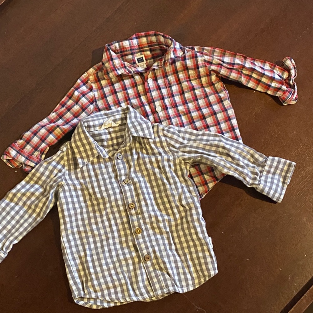 Set of TWO plaid toddler boy button-up shirts sz 6-12 mos
